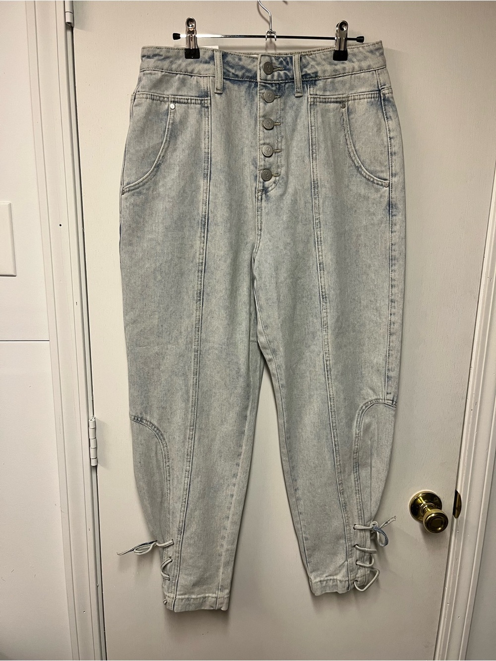 High-Rise Light Blue Boyfriend Jeans with Button-Fly